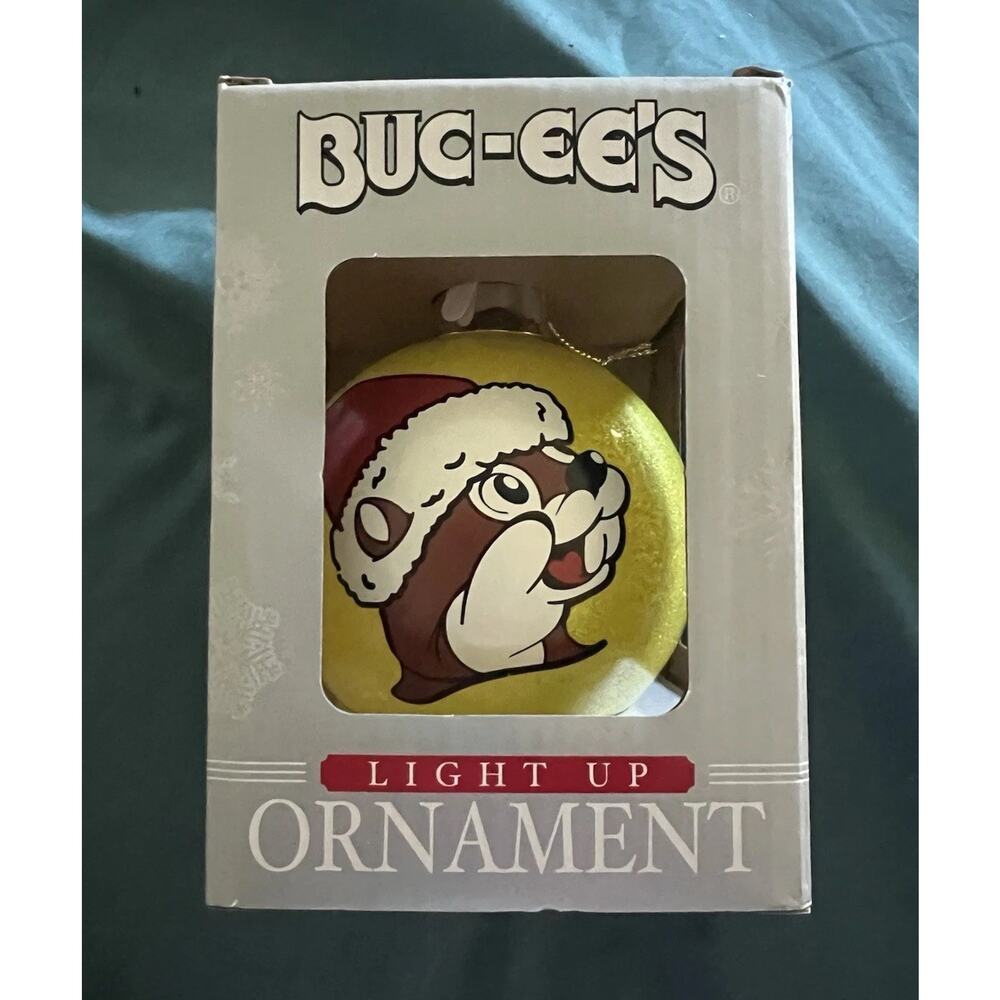 Buc-ee's Christmas 4” Ornament, Yellow, Round Light Up NIB Tested